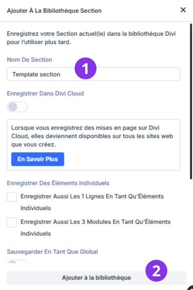 ajouter-a-la-bibliotheque Paramètres pour ajouter un élément à la bibliothèque Divi