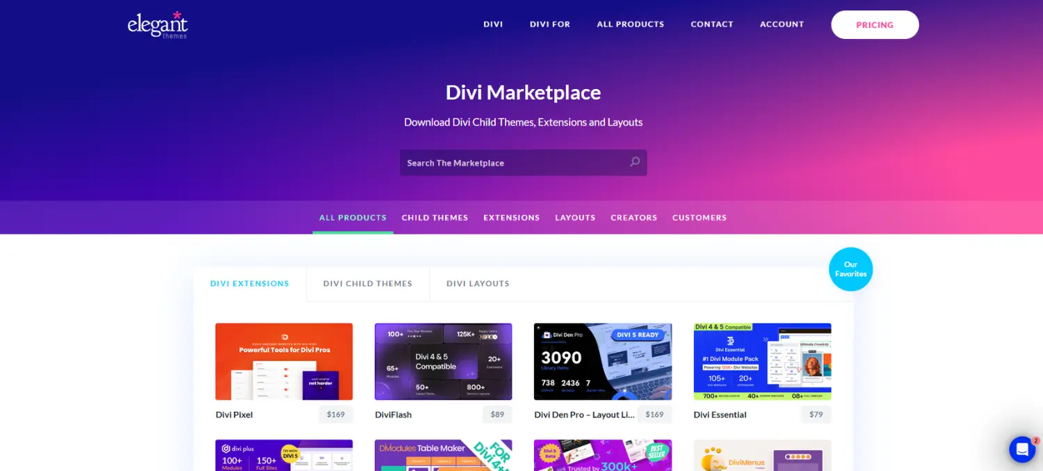 divi-marketplace Page d'accueil de Divi Marketplace